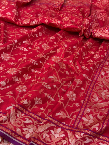 Red Pure Banarasi Ektara Jamdani Silk Handwoven Saree