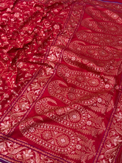 Red Pure Banarasi Ektara Jamdani Silk Handwoven Saree