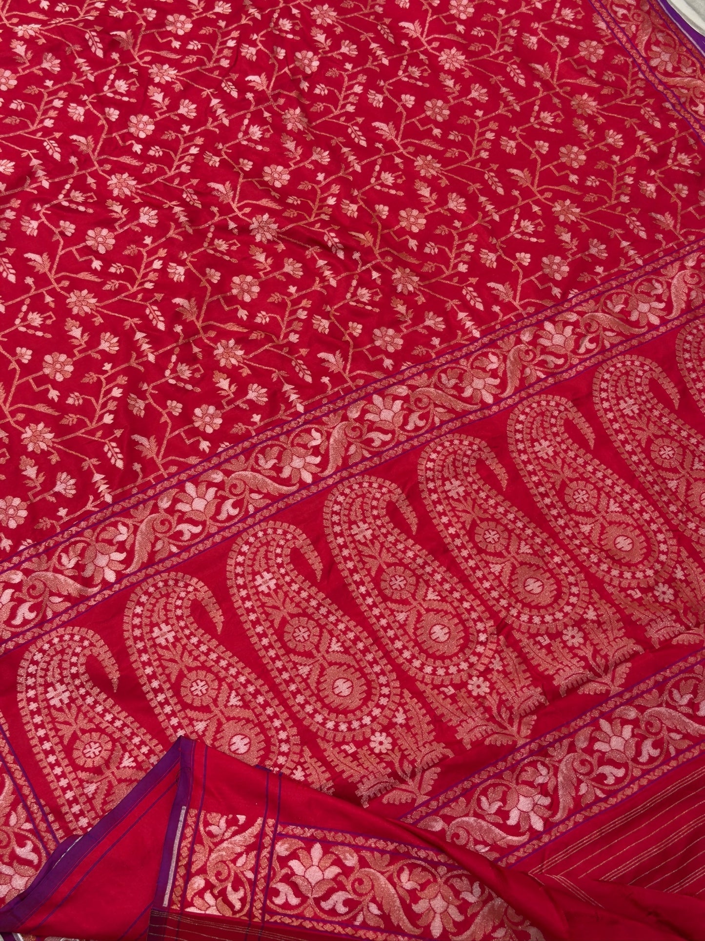 Red Pure Banarasi Ektara Jamdani Silk Handwoven Saree