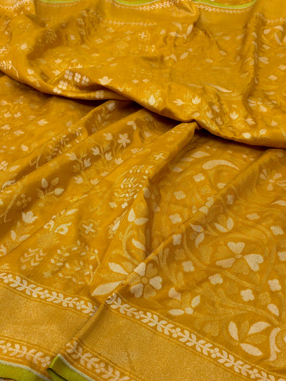 Yellow Pure Banarasi Ektara Jamdani Silk Handwoven Saree