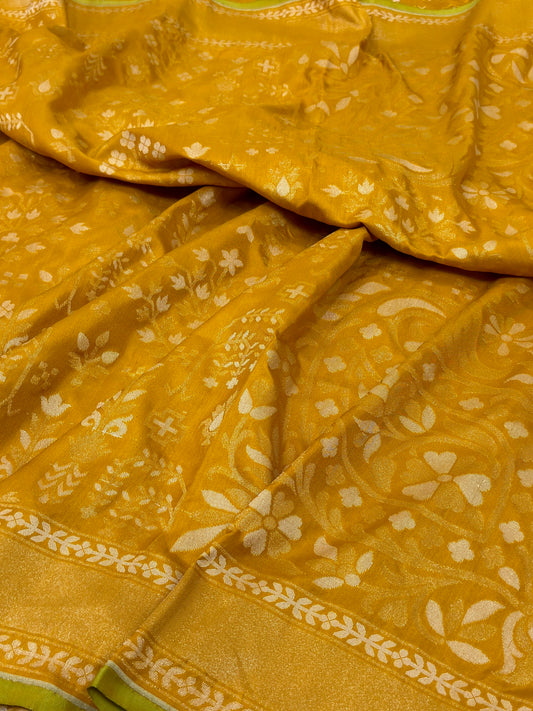 Yellow Pure Banarasi Ektara Jamdani Silk Handwoven Saree