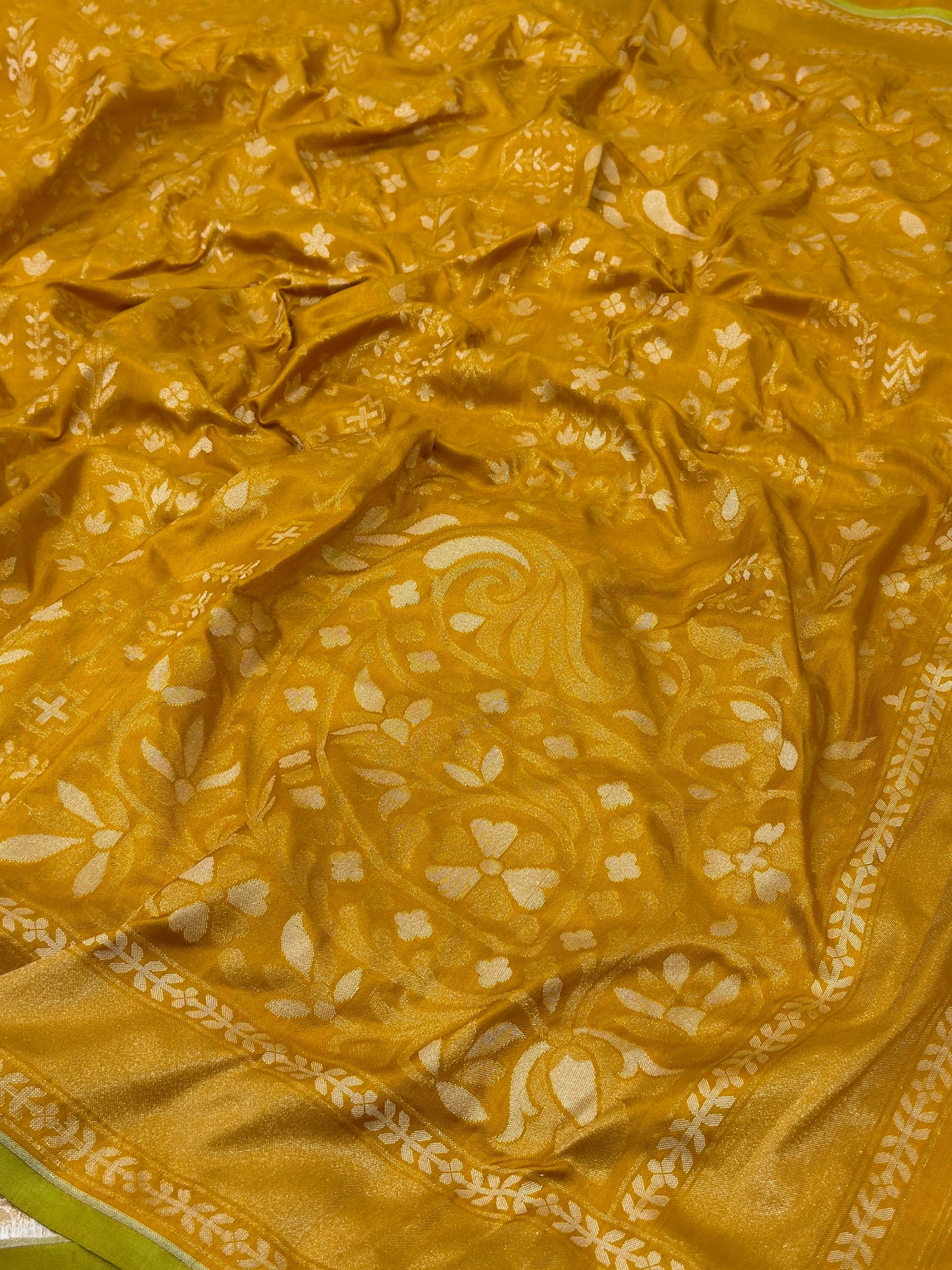 Yellow Pure Banarasi Ektara Jamdani Silk Handwoven Saree