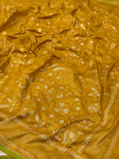 Yellow Pure Banarasi Ektara Jamdani Silk Handwoven Saree