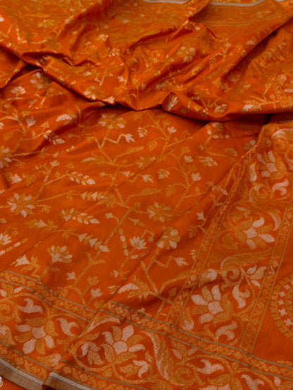 Orange Pure Banarasi Ektara Jamdani Silk Handwoven Saree