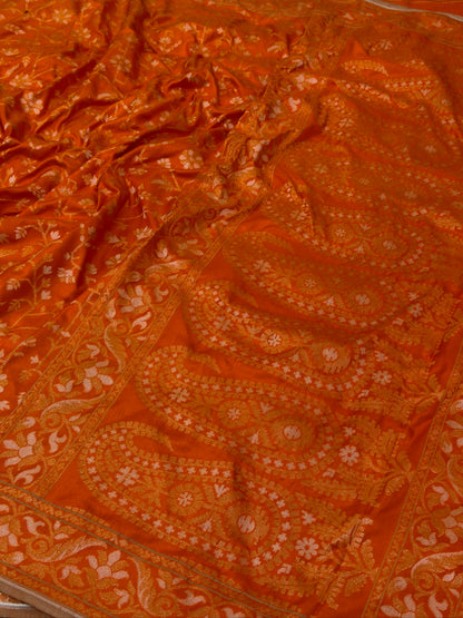 Orange Pure Banarasi Ektara Jamdani Silk Handwoven Saree