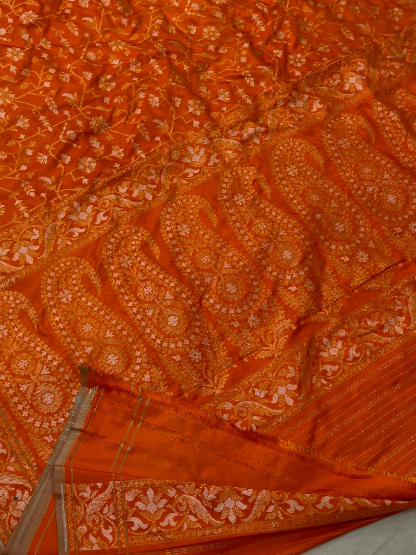 Orange Pure Banarasi Ektara Jamdani Silk Handwoven Saree