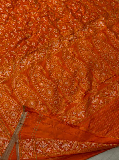 Orange Pure Banarasi Ektara Jamdani Silk Handwoven Saree