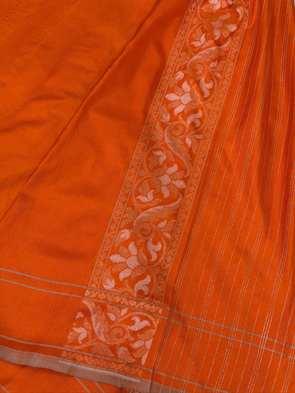 Orange Pure Banarasi Ektara Jamdani Silk Handwoven Saree