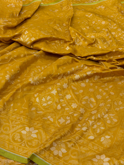 Yellow Pure Banarasi Ektara Jamdani Silk Handwoven Saree