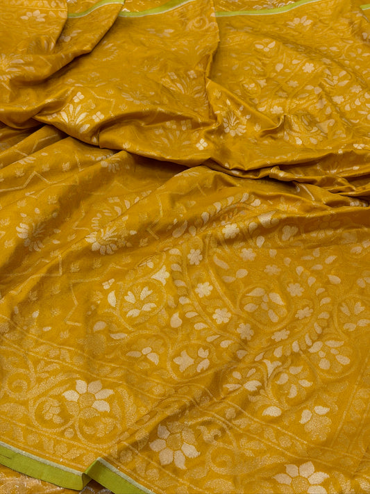 Yellow Pure Banarasi Ektara Jamdani Silk Handwoven Saree