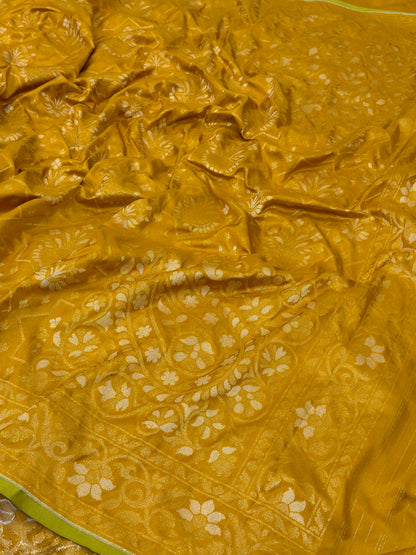 Yellow Pure Banarasi Ektara Jamdani Silk Handwoven Saree