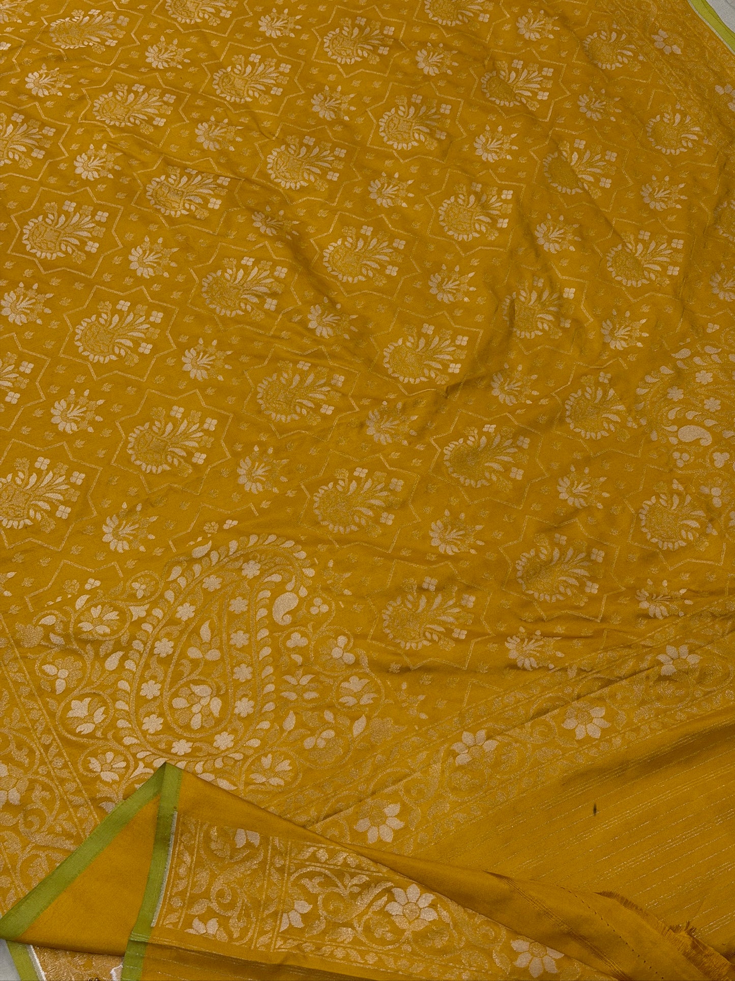Yellow Pure Banarasi Ektara Jamdani Silk Handwoven Saree