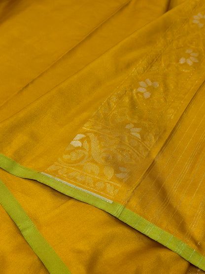 Yellow Pure Banarasi Ektara Jamdani Silk Handwoven Saree