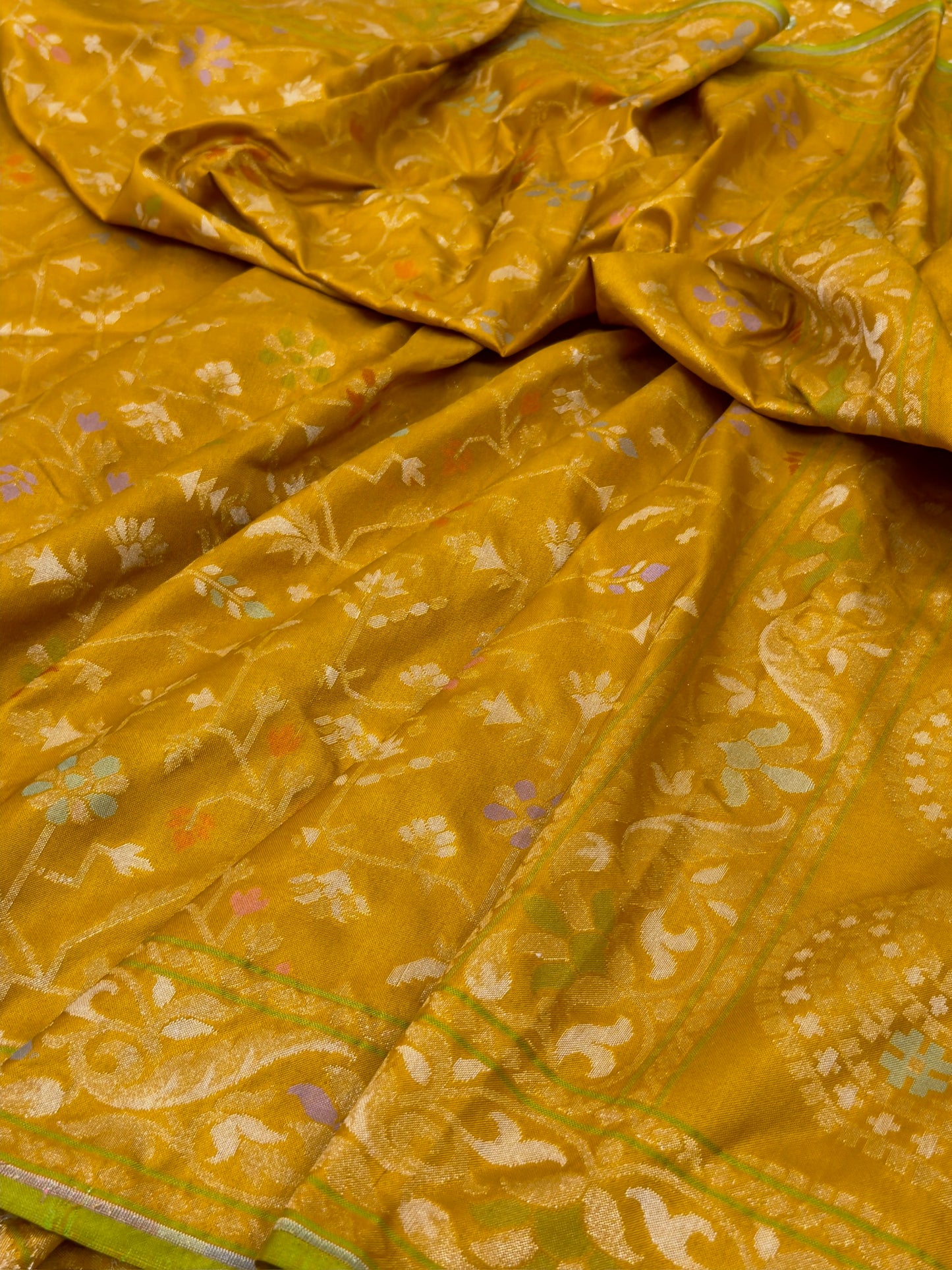 Yellow Pure Banarasi Ektara Jamdani Silk Handwoven Saree