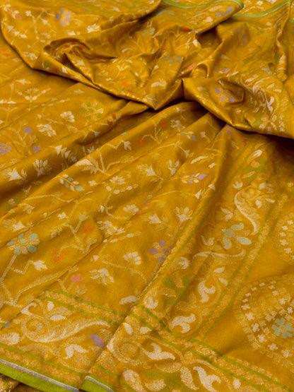 Yellow Pure Banarasi Ektara Jamdani Silk Handwoven Saree