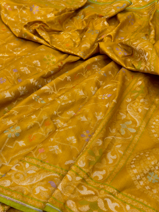 Yellow Pure Banarasi Ektara Jamdani Silk Handwoven Saree