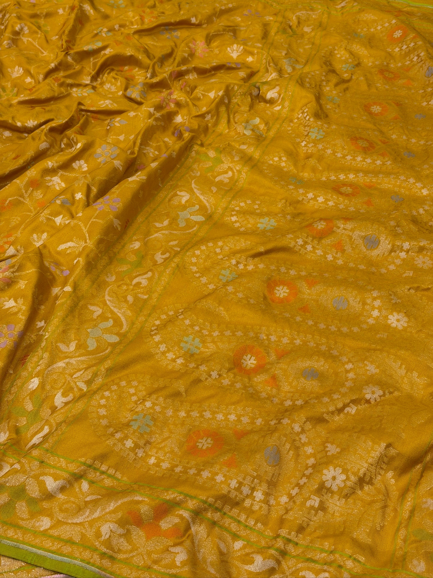 Yellow Pure Banarasi Ektara Jamdani Silk Handwoven Saree