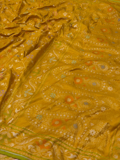 Yellow Pure Banarasi Ektara Jamdani Silk Handwoven Saree