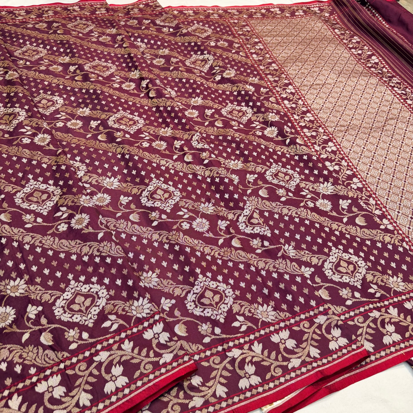 Pure Katan Silk Ektara Cutwork Jamdani Banarasi Saree