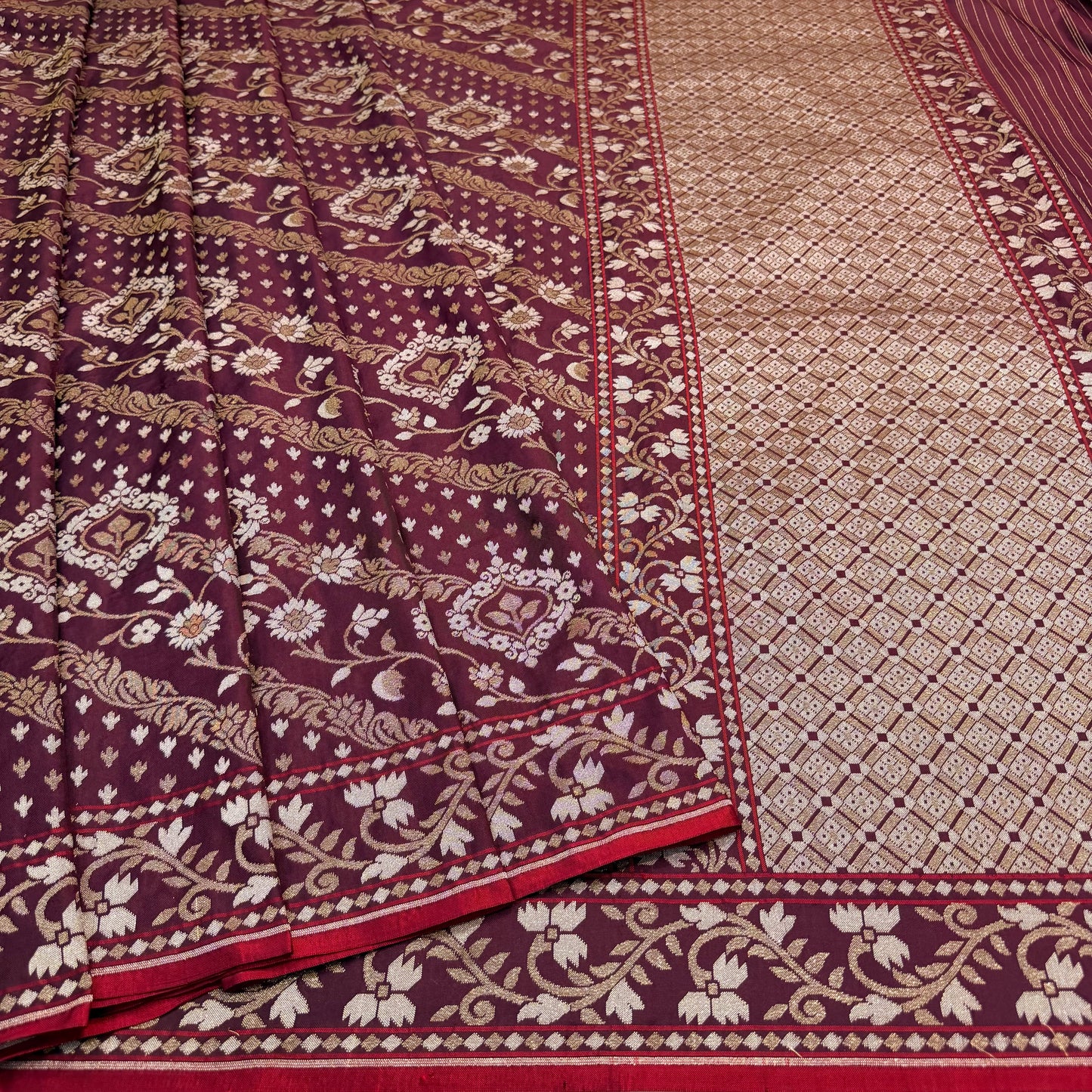 Pure Katan Silk Ektara Cutwork Jamdani Banarasi Saree