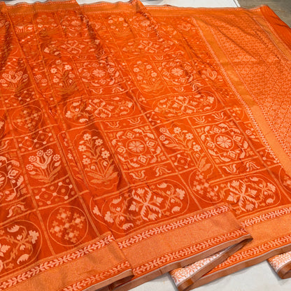 Pure Katan Silk Ektara Cutwork Jamdani Banarasi Saree
