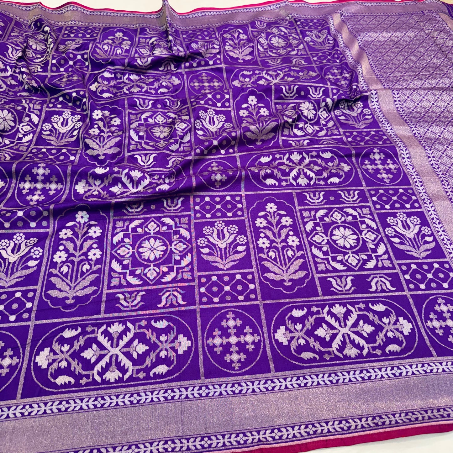 Pure Katan Silk Ektara Cutwork Jamdani Banarasi Saree