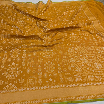 Pure Katan Silk Ektara Cutwork Jamdani Banarasi Saree