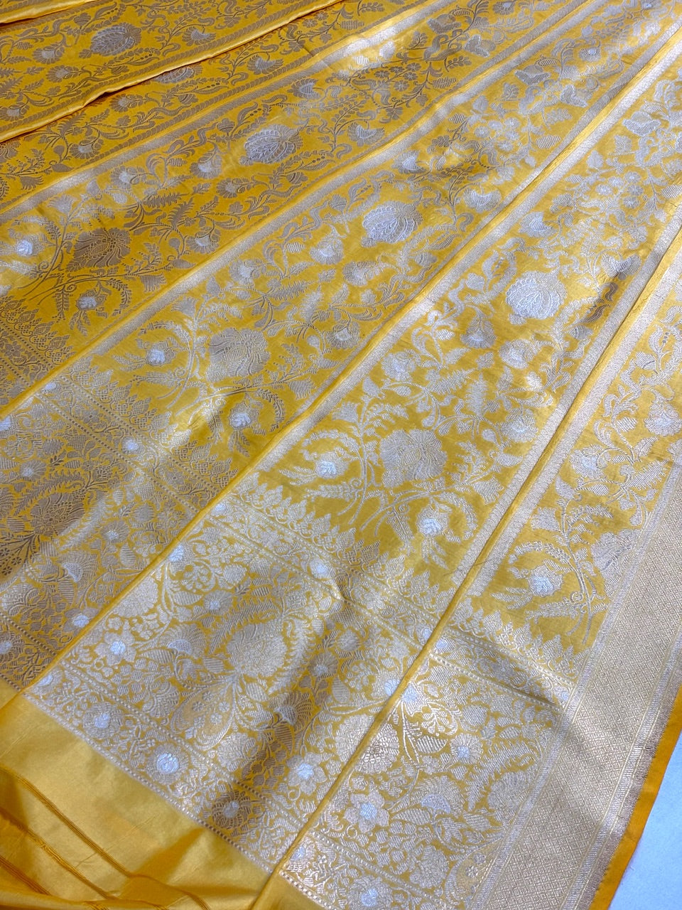 Sunshine Yellow Banarasi Katan Silk Lehenga with Silver Zari Weaving | Bridal & Festive Ethnic Wear