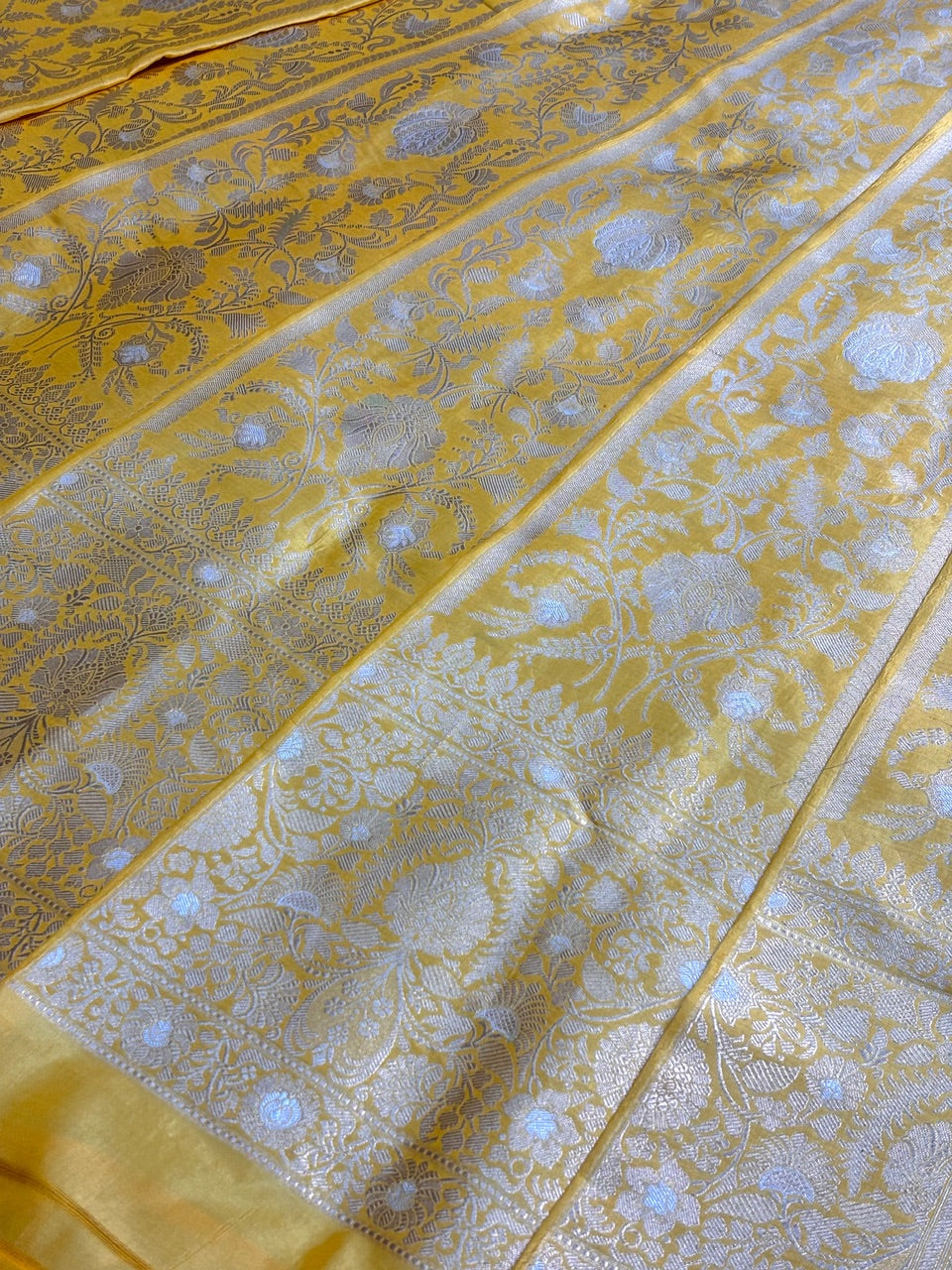 Sunshine Yellow Banarasi Katan Silk Lehenga with Silver Zari Weaving | Bridal & Festive Ethnic Wear