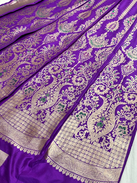 Purple Banarasi Katan Silk Lehenga with Silver Zari Weaving | Bridal & Festive Ethnic Wear