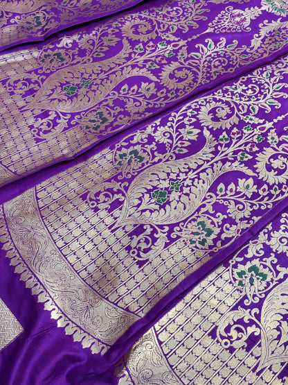 Purple Banarasi Katan Silk Lehenga with Silver Zari Weaving | Bridal & Festive Ethnic Wear