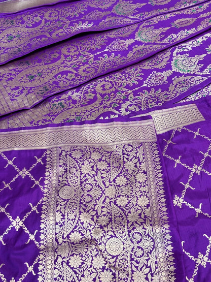 Purple Banarasi Katan Silk Lehenga with Silver Zari Weaving | Bridal & Festive Ethnic Wear