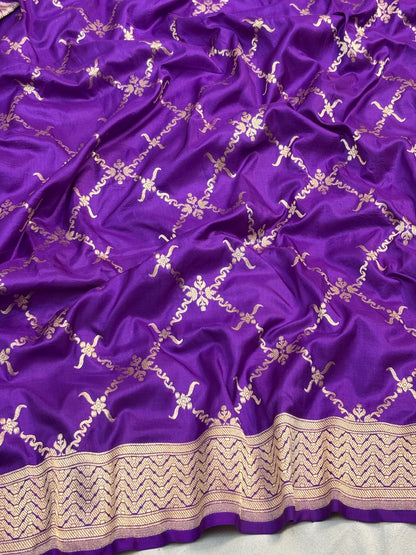 Purple Banarasi Katan Silk Lehenga with Silver Zari Weaving | Bridal & Festive Ethnic Wear