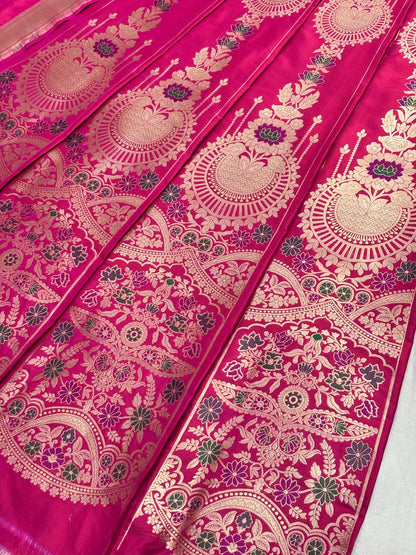 Apple Red Banarasi Katan Silk Lehenga with Silver Zari Weaving | Bridal & Festive Ethnic Wear