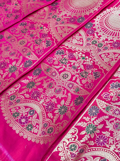 Apple Red Banarasi Katan Silk Lehenga with Silver Zari Weaving | Bridal & Festive Ethnic Wear