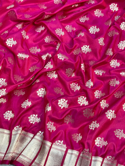 Apple Red Banarasi Katan Silk Lehenga with Silver Zari Weaving | Bridal & Festive Ethnic Wear