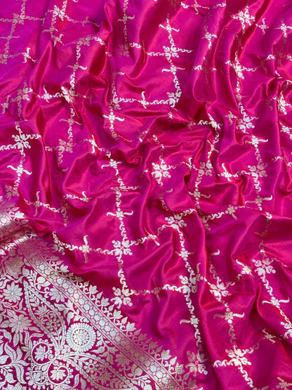 Apple Red Banarasi Katan Silk Lehenga with Silver Zari Weaving | Bridal & Festive Ethnic Wear