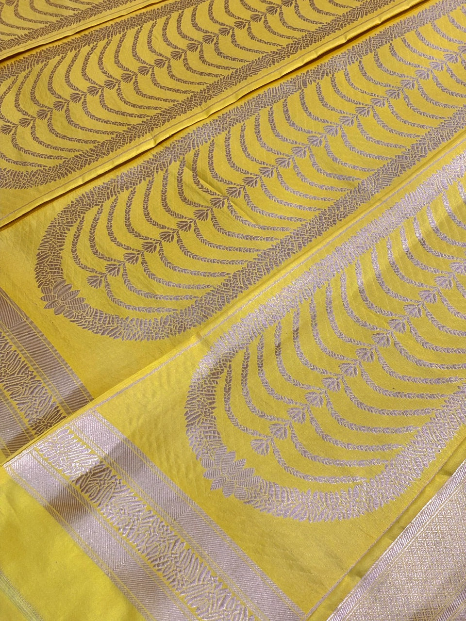 Yellow Banarasi Katan Silk Lehenga with Silver Zari Weaving | Bridal & Festive Ethnic Wear