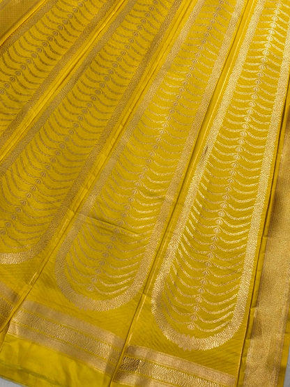 Yellow Banarasi Katan Silk Lehenga with Silver Zari Weaving | Bridal & Festive Ethnic Wear