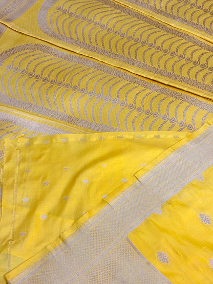 Yellow Banarasi Katan Silk Lehenga with Silver Zari Weaving | Bridal & Festive Ethnic Wear