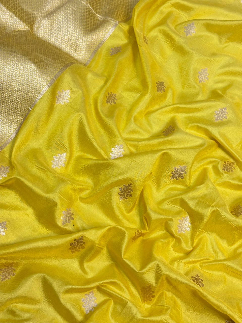 Yellow Banarasi Katan Silk Lehenga with Silver Zari Weaving | Bridal & Festive Ethnic Wear