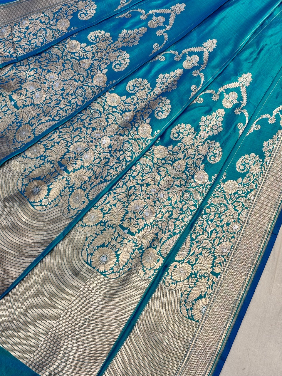Teal Blue  Banarasi Katan Silk Lehenga with Silver Zari Weaving | Bridal & Festive Ethnic Wear