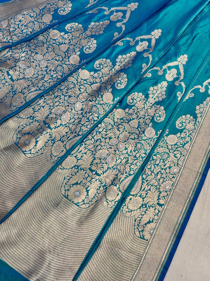 Teal Blue  Banarasi Katan Silk Lehenga with Silver Zari Weaving | Bridal & Festive Ethnic Wear