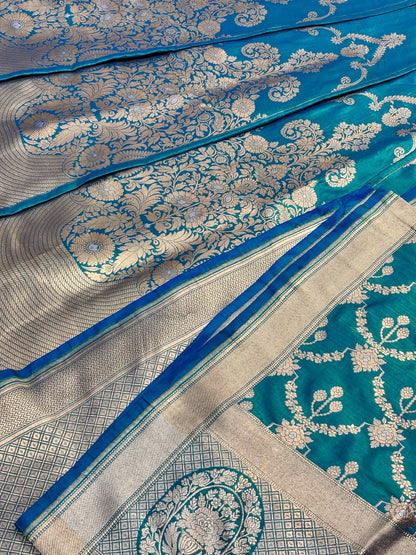Teal Blue  Banarasi Katan Silk Lehenga with Silver Zari Weaving | Bridal & Festive Ethnic Wear