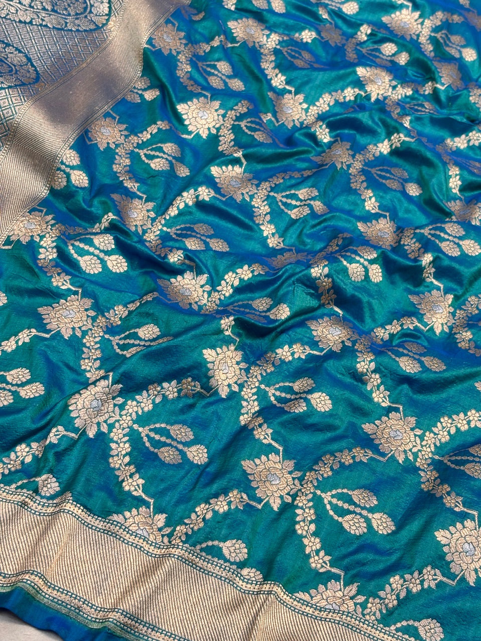 Teal Blue  Banarasi Katan Silk Lehenga with Silver Zari Weaving | Bridal & Festive Ethnic Wear