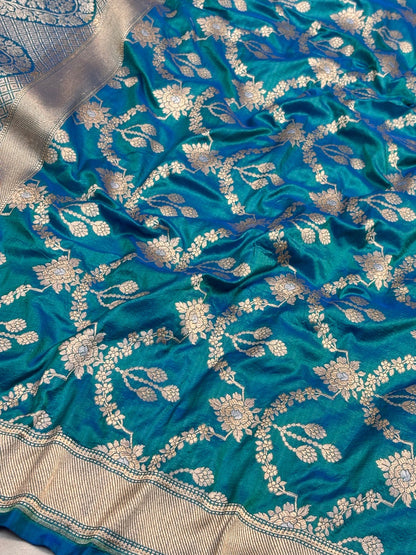 Teal Blue  Banarasi Katan Silk Lehenga with Silver Zari Weaving | Bridal & Festive Ethnic Wear