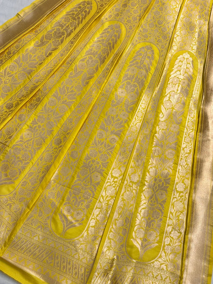 Yellow Banarasi Katan Silk Lehenga with Silver Zari Weaving | Bridal & Festive Ethnic Wear
