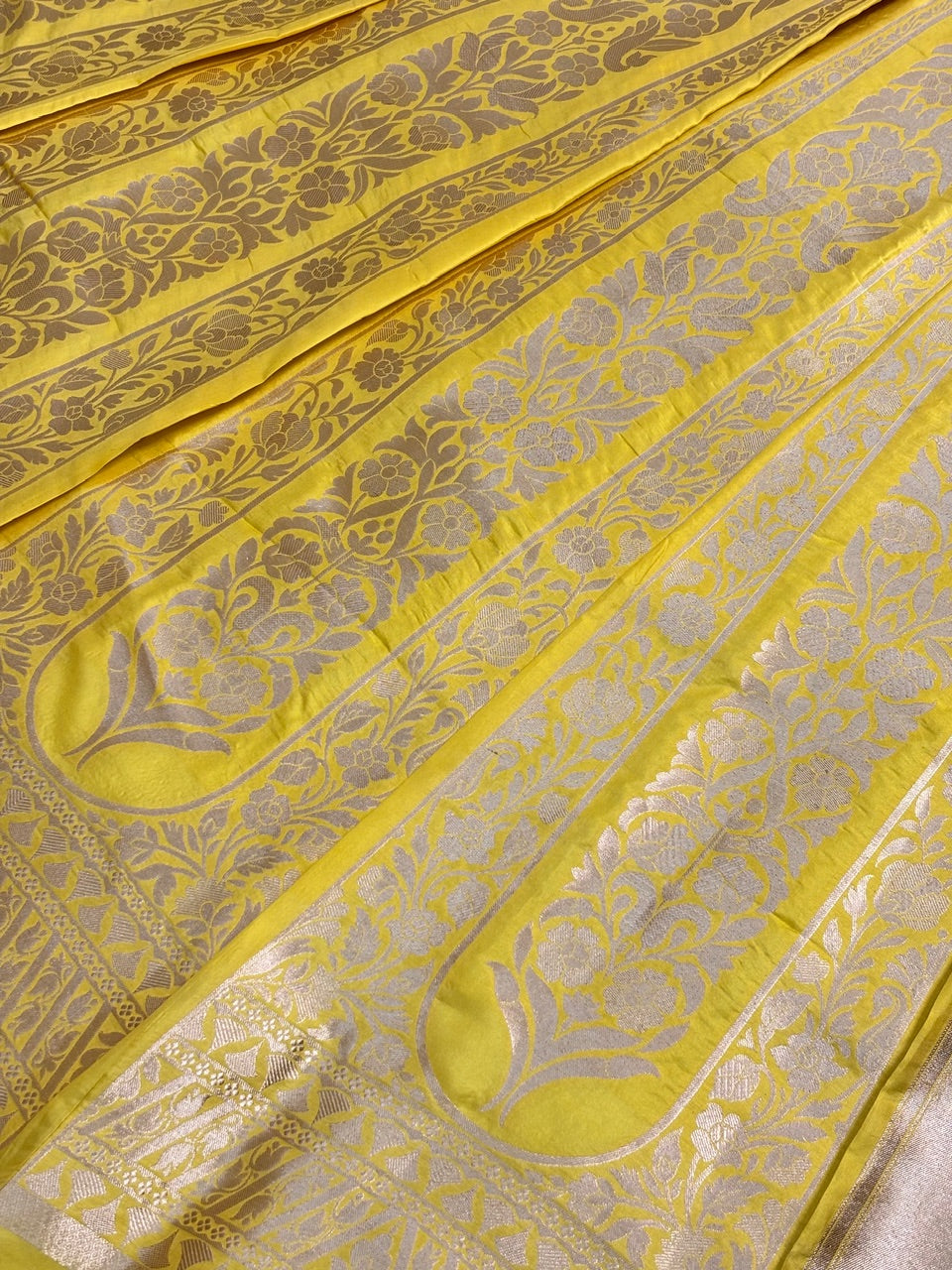 Yellow Banarasi Katan Silk Lehenga with Silver Zari Weaving | Bridal & Festive Ethnic Wear