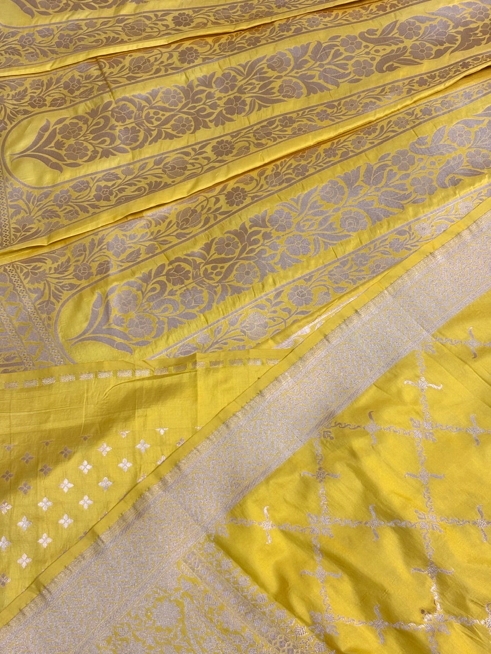 Yellow Banarasi Katan Silk Lehenga with Silver Zari Weaving | Bridal & Festive Ethnic Wear