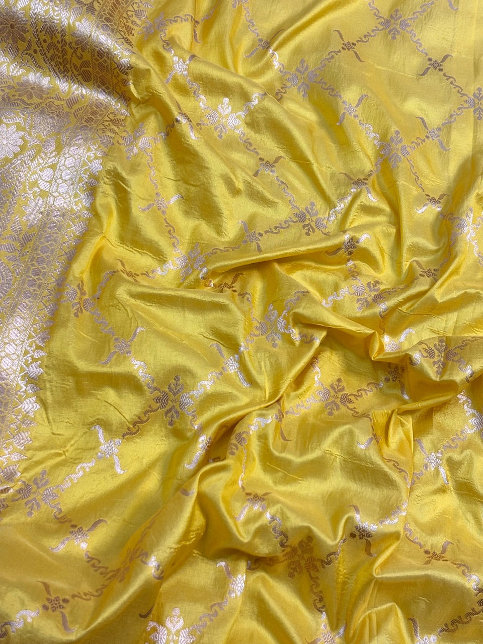 Yellow Banarasi Katan Silk Lehenga with Silver Zari Weaving | Bridal & Festive Ethnic Wear